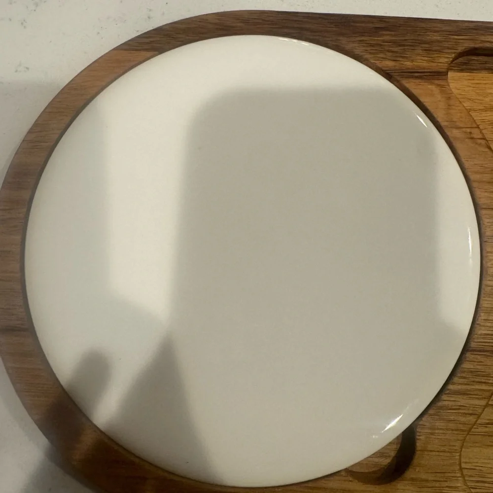 Wooden Serving Tray with White Ceramic Plate
